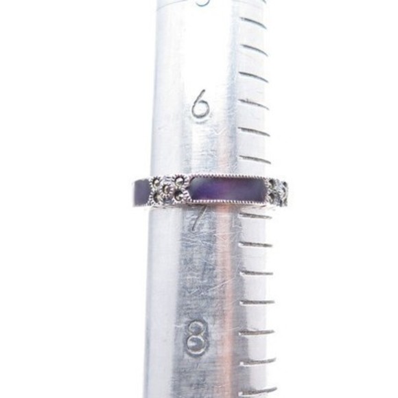 JUDITH JACK 925 Sterling Vintage Purple Enamel Real Marcasite Band Ring Size 7 - Picture 7 of 7